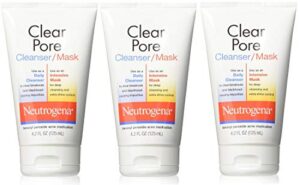 neutrogena clear pore facial cleanser / face mask containing kaolin & bentonite clay, acne treatment with benzoyl peroxide, 4.2 fl. oz (pack of 3)
