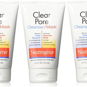 Neutrogena Clear Pore Facial Cleanser / Face Mask containing Kaolin & Bentonite Clay, Acne Treatment with Benzoyl Peroxide, 4.2 fl. oz (Pack of 3)