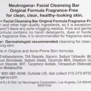 Neutrogena Original Fragrance-Free Facial Cleansing Bar with Glycerin, Pure & Transparent Gentle Face Wash Bar Soap, Free of Harsh Detergents, Dyes & Hardeners, 3.5 oz