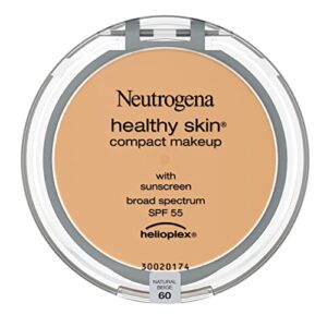 neutrogena healthy skin compact lightweight cream foundation makeup with vitamin e antioxidants, non-greasy foundation with broad spectrum spf 55, natural beige 60, .35 oz