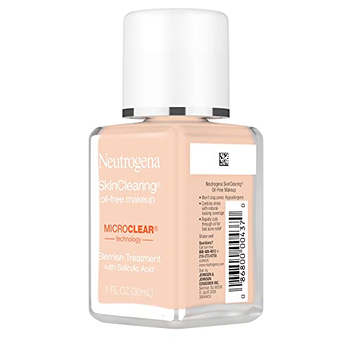 Neutrogena SkinClearing Oil-Free Acne and Blemish Fighting Liquid Foundation with Salicylic Acid Acne Medicine, Shine Controlling, for Acne Prone Skin, 80 Medium Beige, 1 fl. oz