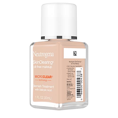 Neutrogena SkinClearing Oil-Free Acne and Blemish Fighting Liquid Foundation with Salicylic Acid Acne Medicine, Shine Controlling, for Acne Prone Skin, 90 Warm Beige, 1 fl. oz