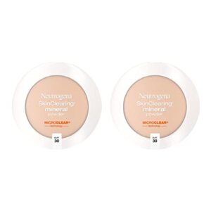 neutrogena skinclearing mineral acne-concealing pressed powder compact, shine-free & oil-absorbing makeup with salicylic acid to cover, treat & prevent acne breakouts, buff 30, .38 oz (pack of 2)