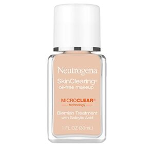 neutrogena skinclearing oil-free acne and blemish fighting liquid foundation with salicylic acid acne medicine, shine controlling, for acne prone skin, 100 natural tan, 1 fl. oz
