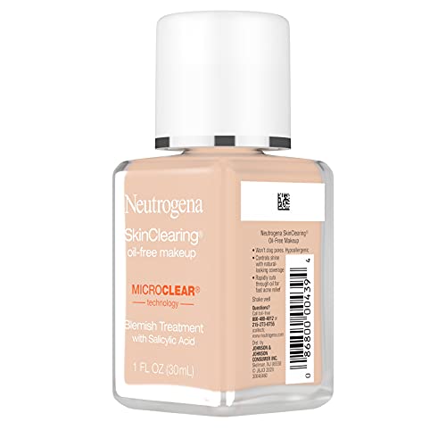 Neutrogena SkinClearing Oil-Free Acne and Blemish Fighting Liquid Foundation with Salicylic Acid Acne Medicine, Shine Controlling, for Acne Prone Skin, 100 Natural Tan, 1 fl. oz