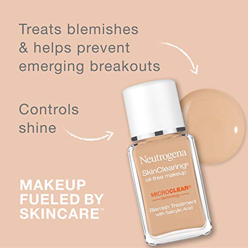 Neutrogena SkinClearing Oil-Free Acne and Blemish Fighting Liquid Foundation with Salicylic Acid Acne Medicine, Shine Controlling, for Acne Prone Skin, 100 Natural Tan, 1 fl. oz