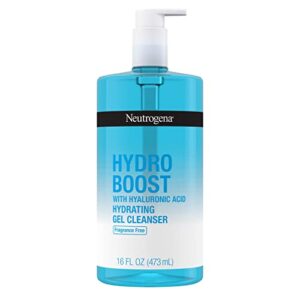 neutrogena hydro boost fragrance-free hydrating facial gel cleanser with hyaluronic acid, daily foaming face wash gel & makeup remover, lightweight, oil-free & non-comedogenic, 16 fl. oz