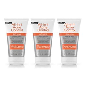 neutrogena all-in-1 acne control daily face scrub to exfoliate & treat acne, with 2% salicylic acid acne medication, exfoliating acne facial scrub for acne marks & breakouts, 4.2 fl. oz, pack of 3