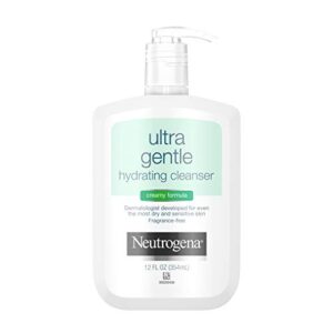neutrogena ultra gentle hydrating daily facial cleanser for sensitive skin, acne, eczema & rosacea, oil-free, soap-free, hypoallergenic & non-comedogenic creamy face wash, 12 fl. oz