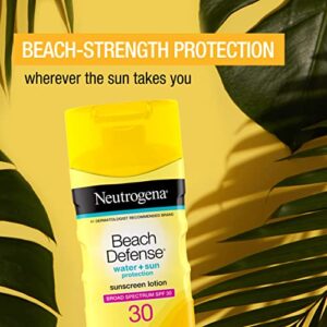 Neutrogena Beach Defense Water-Resistant Sunscreen Lotion with Broad Spectrum SPF 30, Oil-Free and PABA-Free Oxybenzone-Free Sunscreen Lotion, UVA/UVB Sun Protection, SPF 30, 6.7 fl. oz