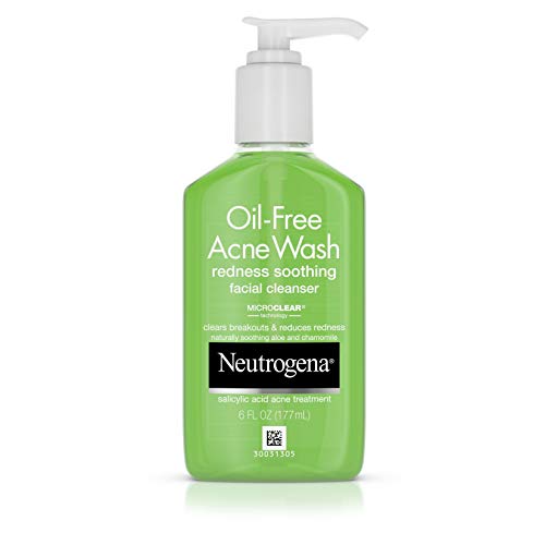 Neutrogena Oil-Free Acne and Redness Facial Cleanser, Soothing Face Wash with Salicylic Acid Acne Medicine, Aloe, and Chamomile to Reduce Facial Redness, 6 fl. oz