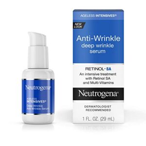 neutrogena ageless intensives anti-wrinkle retinol serum, deep wrinkle daily serum with retinol sa, vitamin e, and vitamin a, anti-wrinkle serum treatment, 1 fl. oz