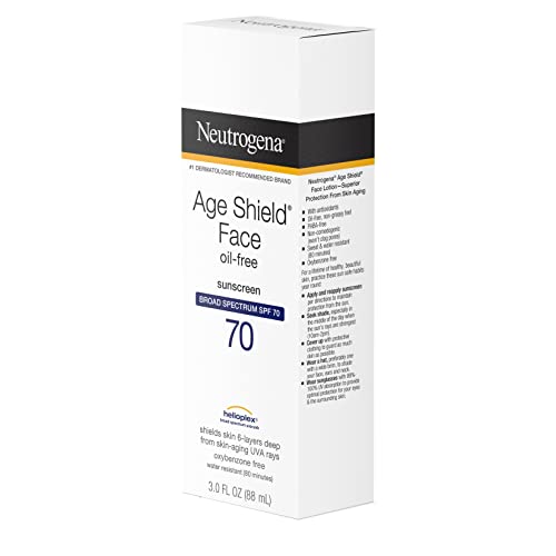 Neutrogena Age Shield Face Oil-Free Sunscreen Lotion with Broad Spectrum SPF 70, Non-Comedogenic Moisturizing Sunscreen to Help Prevent Signs of Aging, PABA-Free, 3 fl. oz (Pack of 3)