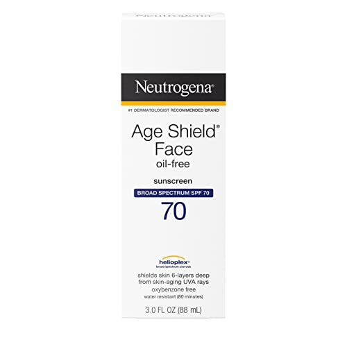 Neutrogena Age Shield Face Oil-Free Sunscreen Lotion with Broad Spectrum SPF 70, Non-Comedogenic Moisturizing Sunscreen to Help Prevent Signs of Aging, PABA-Free, 3 fl. oz (Pack of 3)