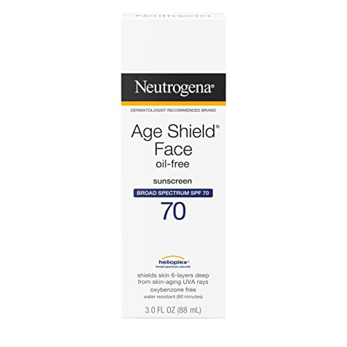 Neutrogena Age Shield Face Oil-Free Sunscreen Lotion with Broad Spectrum SPF 70, Non-Comedogenic Moisturizing Sunscreen to Help Prevent Signs of Aging, PABA-Free, 3 fl. oz (Pack of 3)