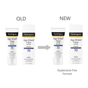 Neutrogena Age Shield Face Oil-Free Sunscreen Lotion with Broad Spectrum SPF 70, Non-Comedogenic Moisturizing Sunscreen to Help Prevent Signs of Aging, PABA-Free, 3 fl. oz (Pack of 3)