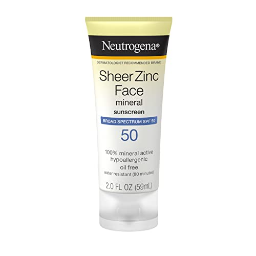 Neutrogena Sheer Zinc Oxide Dry-Touch Mineral Face Sunscreen Lotion with Broad Spectrum SPF 50, Oil-Free, Non-Comedogenic & Non-Greasy Zinc Oxide Facial Sunscreen, Hypoallergenic, 2 fl. oz