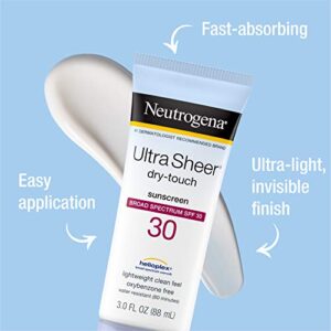 Neutrogena Ultra Sheer Dry-Touch Sunscreen Lotion, Broad Spectrum SPF 30 UVA/UVB Protection, Oxybenzone-Free, Water Resistant, Non-Comedogenic, Non-Greasy, Travel Size, 3 Fl Oz, Pack of 3