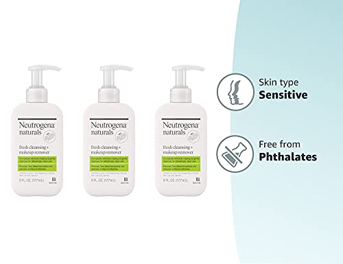 Neutrogena Naturals Fresh Cleansing Daily Face Wash + Makeup Remover with Peruvian Tara Seed, Hypoallergenic, Non-Comedogenic and Sulfate-, Paraben- and Phthalate-Free, 3 x 6 fl. oz