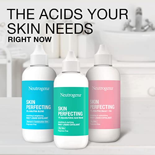 Neutrogena Skin Perfecting Daily Liquid Facial Exfoliant with 7% Glycolic/Citric Acid Blend for Oily Skin, Smoothing & Clarifying Leave-On Face Exfoliator, Oil- & Fragrance-Free, 4 fl. oz