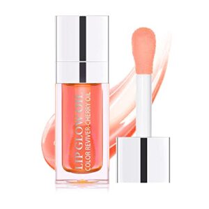 plumping lip oil, long lasting hydrating lip gloss tinted lip balm non-sticky revitalizing, tinting lip care oil for dry lip (pink)
