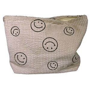 uslaicai bags for women,corduroy cosmetic bag aesthetic women handbags purses smile dots makeup organizer storage makeup bag,cosmetic bags for women (beige smiley)