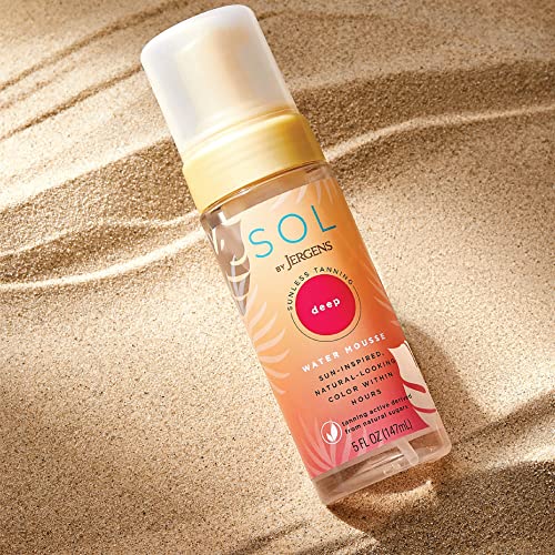 SOL by Jergens Deep Water Self Tanner Mousse, Water-based Sunless Tanner with Coconut Water, Tanning Water for Natural Looking Fake Tan, Dye-free, Tanning Active Derived from Natural Sugars, 5 Ounce