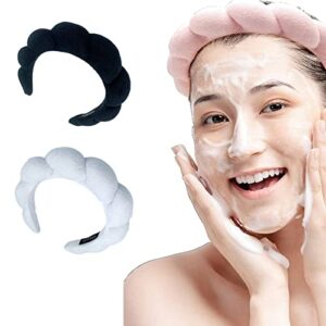 Aopwsrlyi Women Spa Headband Sponge & Terry Towel Cloth Fabric Hair Band for Face Washing, Makeup Removal, Shower, Skincare (Black, One Size)