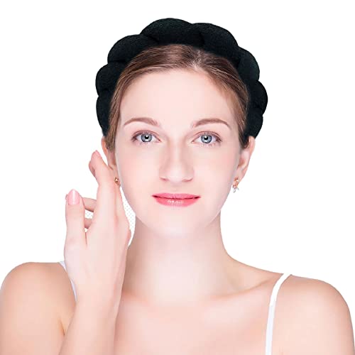 Aopwsrlyi Women Spa Headband Sponge & Terry Towel Cloth Fabric Hair Band for Face Washing, Makeup Removal, Shower, Skincare (Black, One Size)