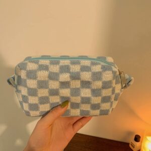 Small Cosmetic Bag Cute Makeup Bag Y2k Accessories Aesthetic Make Up Bag Y2k Purse Cosmetic Bag for Purse (Blue)