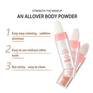 3 Pack Polvo De Hadas Face Body Hightlighter Stick, Fairy Patting Powder Puff, Glitter Loose Powder Brush, Brightens Shimmer Makeup Blusher (White moonbeam & Fairy Pink & Golden Brown)