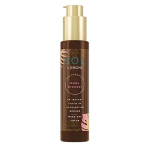 sol by jergens self tanner body bronzer, for all unique skin tones, sunless tanning, wash-off luminous body bronzer, natural-looking self-bronzer and tan intensifier for instant bronze, 3.4 ounce