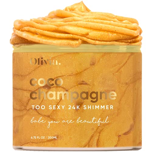 Coco Champagne Shimmer 24K Gold Body Glitter - Organic Shimmer Non-Greasy Hydro Gel with Glitter. Shine & Glow. 6.75 Fl Oz.