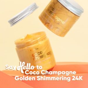 Coco Champagne Shimmer 24K Gold Body Glitter - Organic Shimmer Non-Greasy Hydro Gel with Glitter. Shine & Glow. 6.75 Fl Oz.