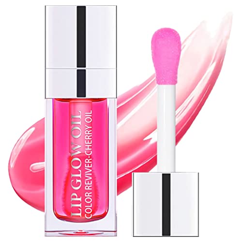 Plumping Lip Oil, Hydrating Lip Gloss Tinted Lip Balm Lip Care Transparent Toot Lip Oil, Long Lasting Nourishing Lip Glow Oil Non-sticky Big Brush Moisturizing Glossy Primer Lip Tint (007# Raspberry)