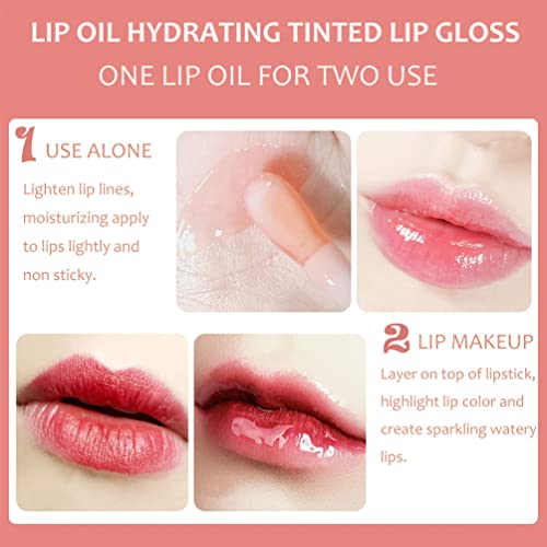 Plumping Lip Oil, Hydrating Lip Gloss Tinted Lip Balm Lip Care Transparent Toot Lip Oil, Long Lasting Nourishing Lip Glow Oil Non-sticky Big Brush Moisturizing Glossy Primer Lip Tint (007# Raspberry)