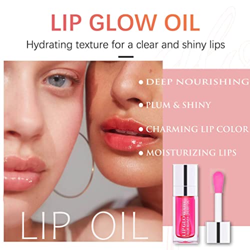 Plumping Lip Oil, Hydrating Lip Gloss Tinted Lip Balm Lip Care Transparent Toot Lip Oil, Long Lasting Nourishing Lip Glow Oil Non-sticky Big Brush Moisturizing Glossy Primer Lip Tint (007# Raspberry)