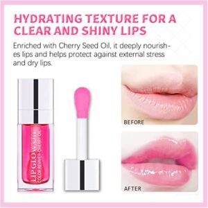 Plumping Lip Oil, Hydrating Lip Gloss Tinted Lip Balm Lip Care Transparent Toot Lip Oil, Long Lasting Nourishing Lip Glow Oil Non-sticky Big Brush Moisturizing Glossy Primer Lip Tint (007# Raspberry)