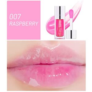 Plumping Lip Oil, Hydrating Lip Gloss Tinted Lip Balm Lip Care Transparent Toot Lip Oil, Long Lasting Nourishing Lip Glow Oil Non-sticky Big Brush Moisturizing Glossy Primer Lip Tint (007# Raspberry)