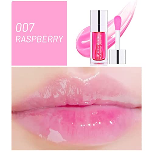 Plumping Lip Oil, Hydrating Lip Gloss Tinted Lip Balm Lip Care Transparent Toot Lip Oil, Long Lasting Nourishing Lip Glow Oil Non-sticky Big Brush Moisturizing Glossy Primer Lip Tint (007# Raspberry)