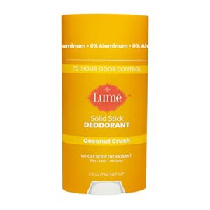 lume solid deodorant stick – whole body deodorant – aluminum-free, baking soda-free, hypoallergenic, safe for sensitive skin – 2.6 ounce solid stick (coconut crush)