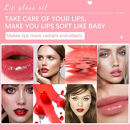 ZARICS Plumping Lip Oil, Hydrating Lip Gloss Tinted Lip Balm Lip Care Transparent Lip Oil, Long Lasting Nourishing Lip Glow Oil Non-sticky Big Brush Glitter Shine Primer Lip Tint (PINK)