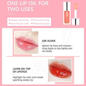 ZARICS Plumping Lip Oil, Hydrating Lip Gloss Tinted Lip Balm Lip Care Transparent Lip Oil, Long Lasting Nourishing Lip Glow Oil Non-sticky Big Brush Glitter Shine Primer Lip Tint (PINK)