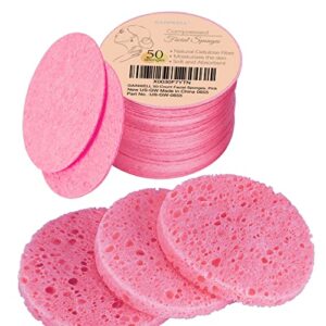 gainwell 50-count compressed facial sponges for daily facial cleansing and exfoliating, 100％ natural cosmetic spa sponges for makeup remover, reusable, pink