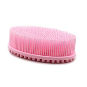 dnc exfoliating silicone body scrubber shower bath body brush easy to clean, lathers well, eco friendly (pink)