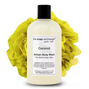 the soap exchange body wash – coconut scent – hand crafted 12 fl oz / 354 ml natural artisan liquid soap for hand, face & body, shower gel, cleanse, moisturize, & protect. made in the usa.