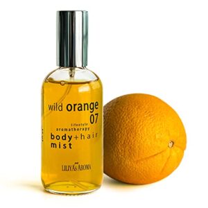 liliya’s aroma aromatherapy wild orange 07, natural perfume mist for body & hair, botanical perfume made of orange & neroli essential oils, tropical brazilian scent 4 oz