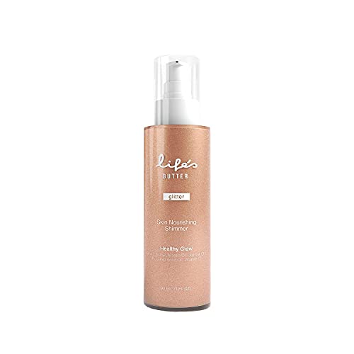 Life's Butter Face & Body Shimmer Healthy Waterproof Moisturizing Glow | Shea Butter, Marula Oil, Jojoba Oil and Vitamin C | Glistening Bronze | 3 fl oz