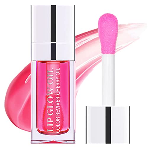 Plumping Lip Oil Raspberry, Lip Oil Gloss Tinted Hydrating Lip Care, Transparent Toot Lip Oil, Lip Balm Moisturizing Lip Care, Long Lasting Lip Glow Oil, Non-sticky Big Brush Head Glitter Shine Primer Lip Tint (Raspberry)