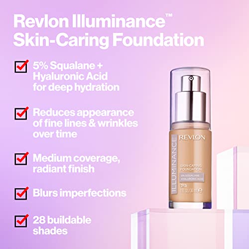 Revlon Illuminance Skin-Caring Liquid Foundation, Hyaluronic Acid, Hydrating and Nourishing Formula with Medium Coverage, 317 Tan Sand (Pack of 1)